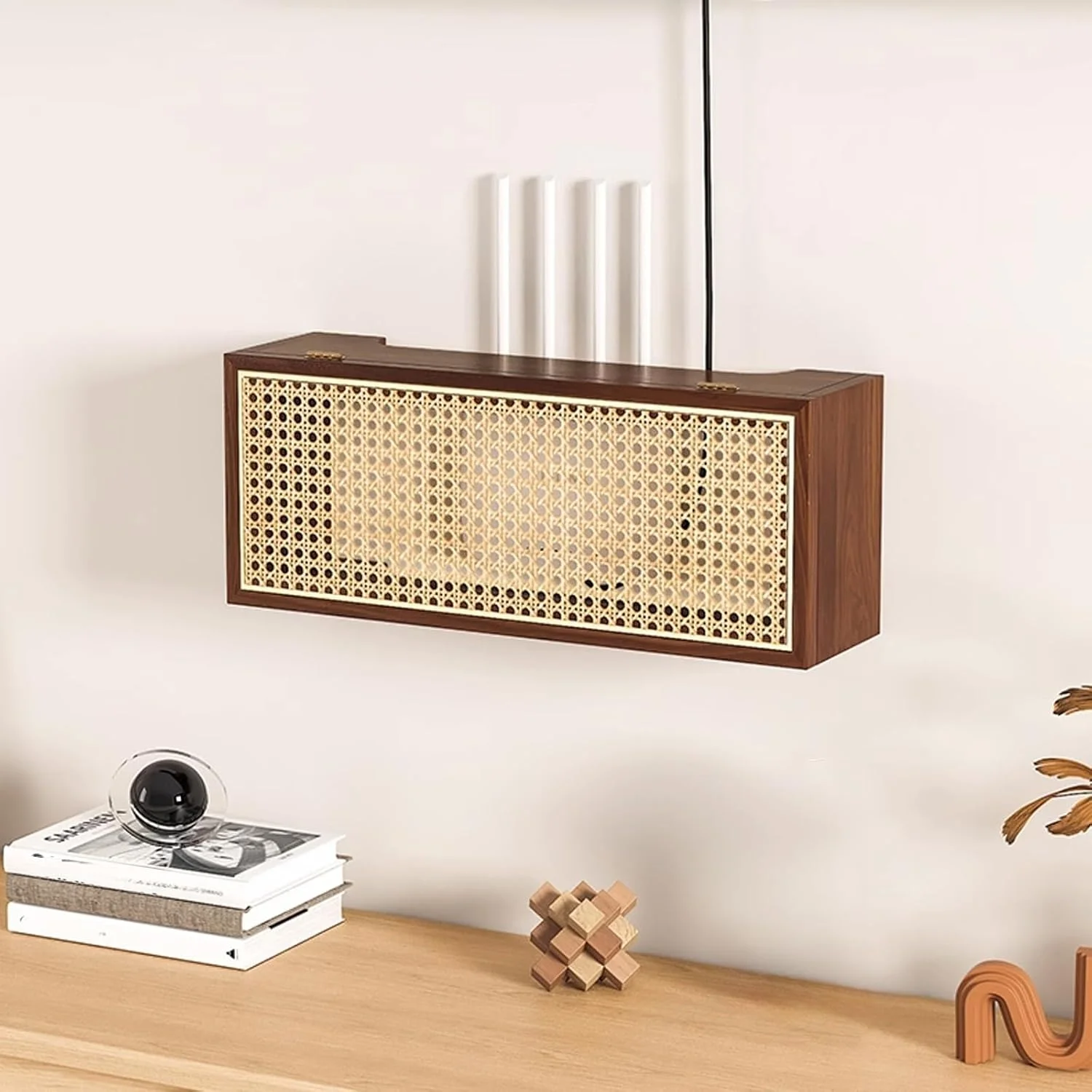 جعبه نگهدارنده روتر وای فای، پوشش قفسه مودم حصیری، مناسب برای اتاق خواب، نشیمن، اداره و منزل