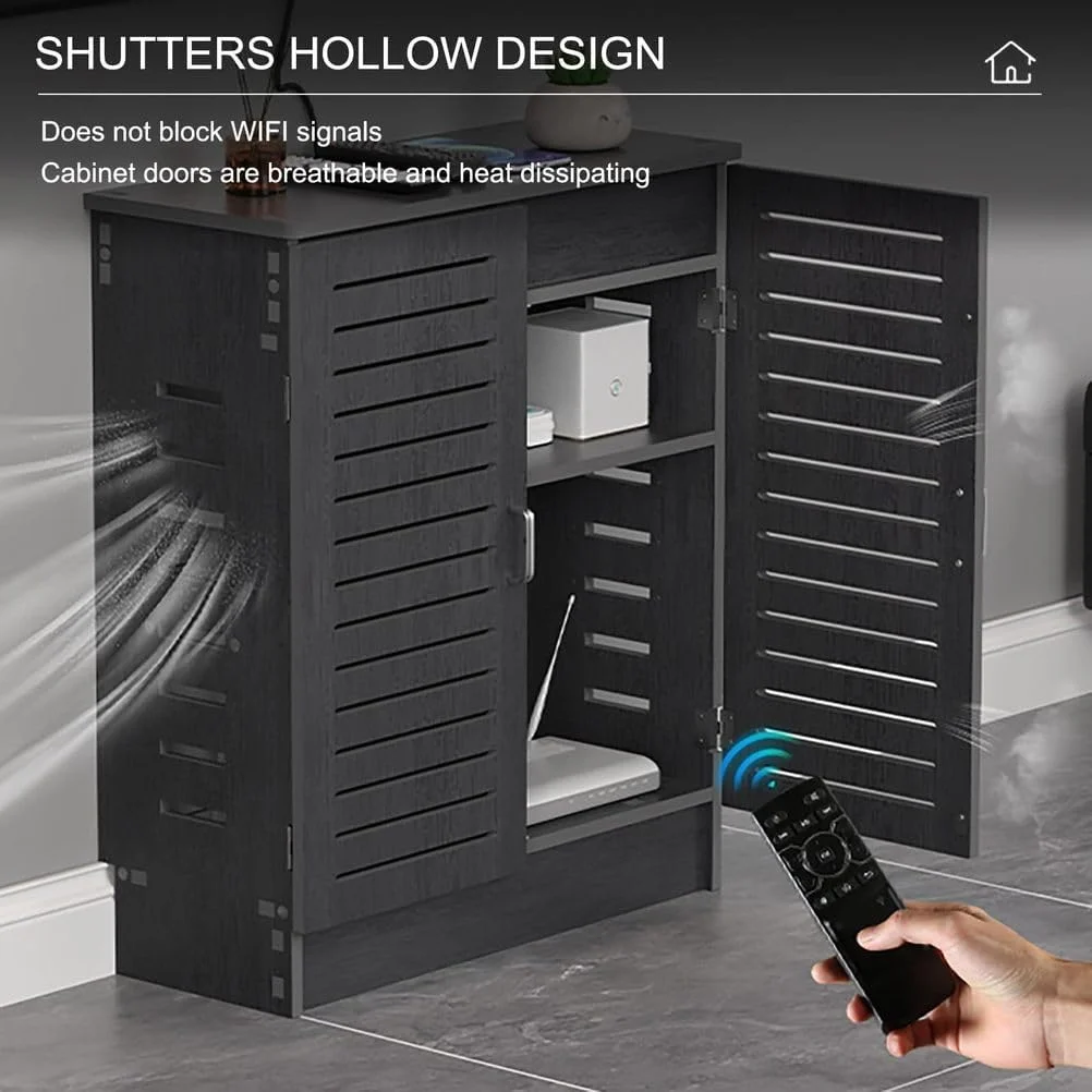 جعبه مخفی روتر وای فای، جعبه ذخیره سازی روتر ایستاده، پوشش مودم روتر برای دفتر کار خانگی، قفسه دو طبقه، خاکستری، 50 * 80 * 30 سانتی متر