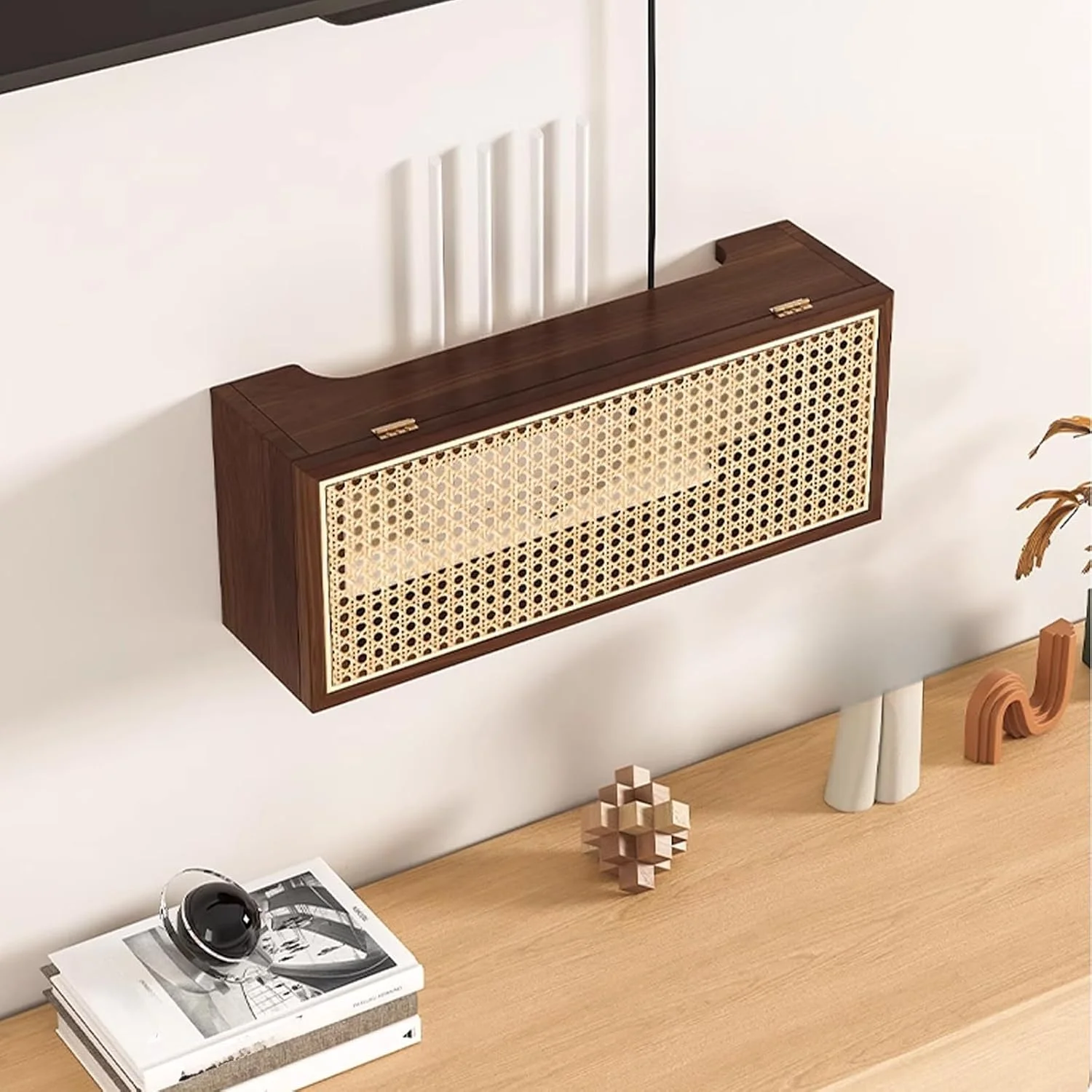 جعبه نگهدارنده روتر وای فای، پوشش قفسه مودم حصیری، مناسب برای اتاق خواب، نشیمن، اداره و منزل جعبه نگهدارنده روتر وای فای، پوشش قفسه مودم حصیری، مناسب برای اتاق خواب، نشیمن، اداره و منزل