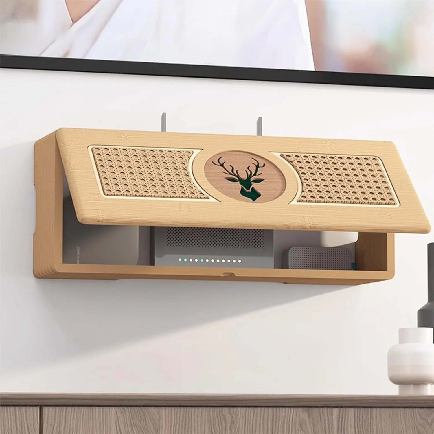 جعبه نگهداری روتر وای فای، مخفی کننده روتر وای فای دیواری، قفسه روتر، پوشش مودم چوبی، مدیریت کابل و نوار، مناسب برای اتاق نشیمن، دفتر کار، اتاق خواب (70 سانتی متر)