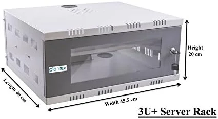 کابینت/باکس رک شبکه/باکس دوربین مداربسته پلنتکس با قفل و کلید/رک سرور با پریز برق - 3U+، (سفید) درب شیشه ای شفاف باکس dvr برای دوربین مداربسته