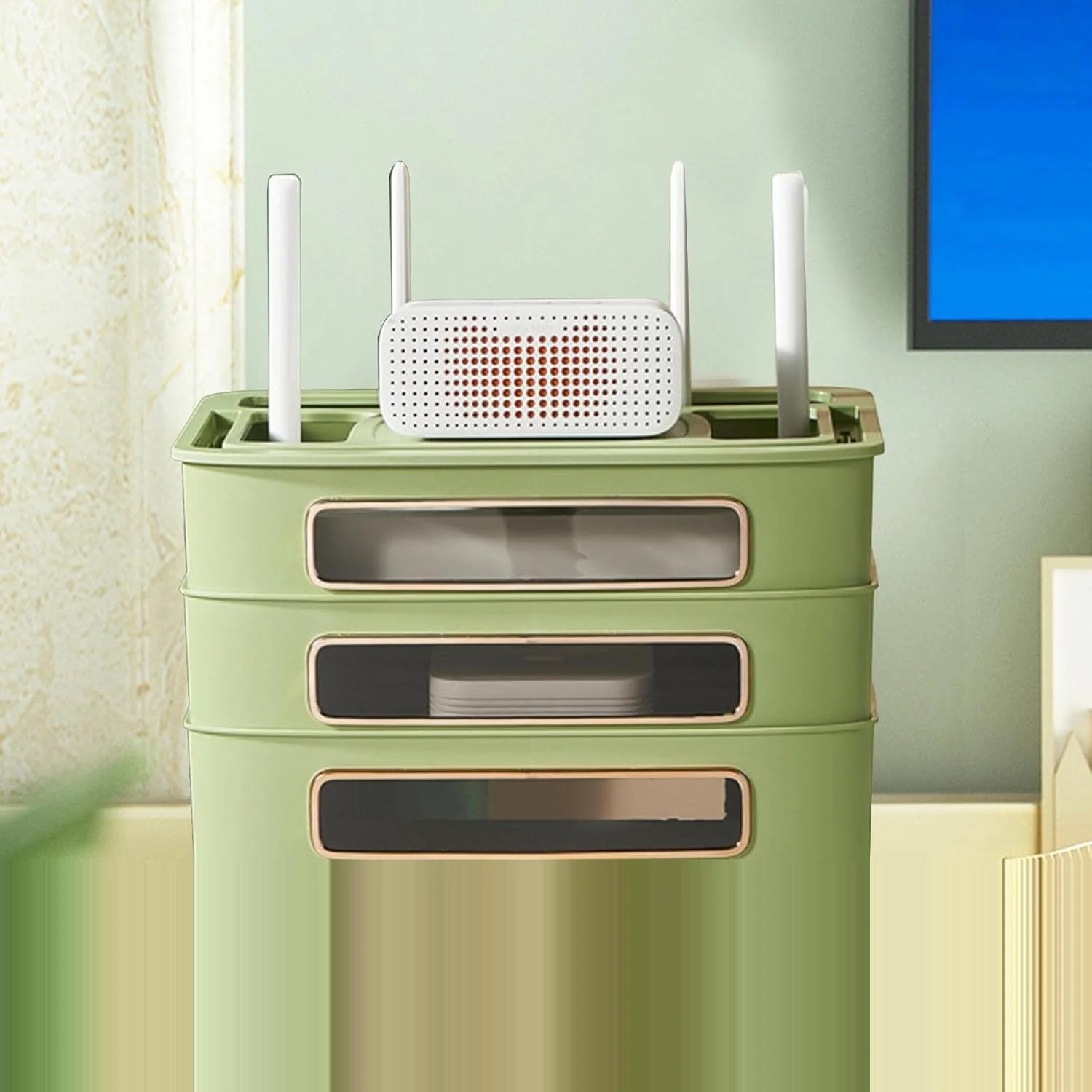 جعبه نگهداری روتر بی‌سیم - سازمان‌دهنده روتر و مودم رومیزی | جعبه مدیریت سیم قفسه روتر چند منظوره برای سازماندهی اتاق نشیمن