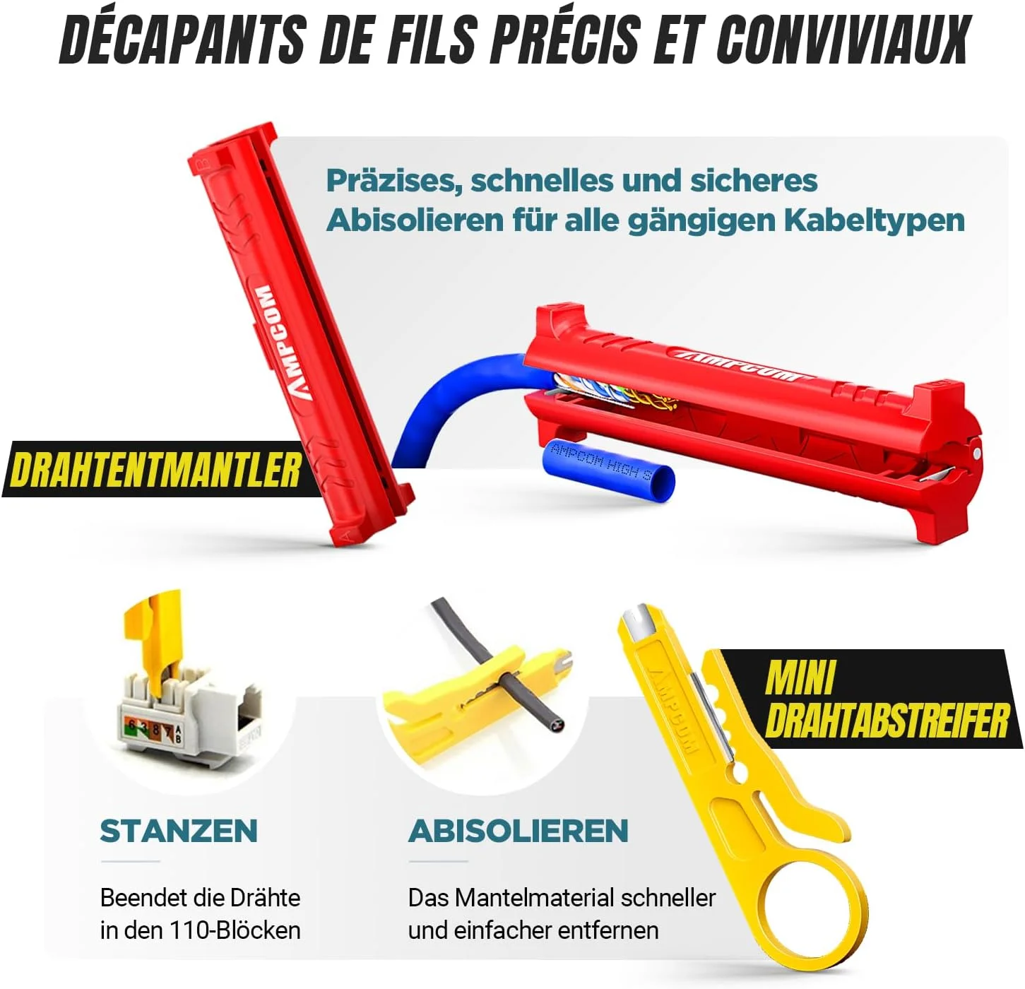 مجموعه ابزار شبکه AMPCOM اترنت 10 در 1 RJ45/RJ11 به همراه تستر RJ45 برای کانکتورهای Cat6/Cat5e/Cat5 RJ45، شامل ابزار پانچ 110 و سیم لخت کن، کیف ضد آب قابل حمل مجموعه ابزار شبکه AMPCOM اترنت 10 در 1 RJ45/RJ11 به همراه تستر RJ45 برای کانکتورهای Cat6/Cat5e/Cat5 RJ45، شامل ابزار پانچ 110 و سیم لخت کن، کیف ضد آب قابل حمل
