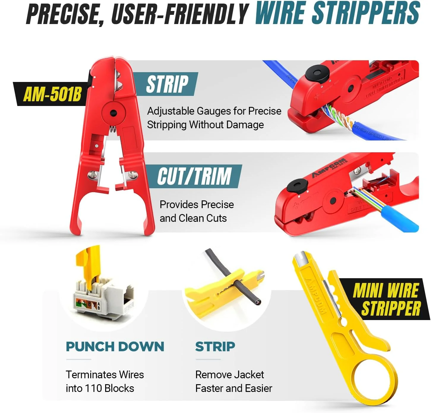 ست ابزار شبکه AMPCOM اترنت 9 در 1 برای کانکتورهای RJ45/RJ11، مناسب کابل های STP Cat7/6A UTP Cat6/5E/5 RJ45 به همراه ابزار پانچ 110 و سیم لخت کن در کیف ضد آب قابل حمل ست ابزار شبکه AMPCOM اترنت 9 در 1 برای کانکتورهای RJ45/RJ11، مناسب کابل های STP Cat7/6A UTP Cat6/5E/5 RJ45 به همراه ابزار پانچ 110 و سیم لخت کن در کیف ضد آب قابل حمل
