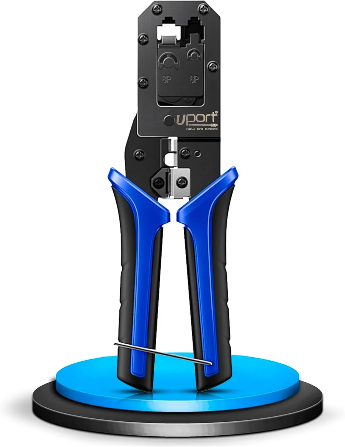 ابزار پرس شبکه ماژولار UPORT RJ45 RJ11 RJ12، ابزار برش و لخت کردن کابل شبکه / سیم لخت کن / سیم چین، برای 8P/6P/4P /CAT5/CAT5e/CAT6 همه در یک، مشکی و آبی