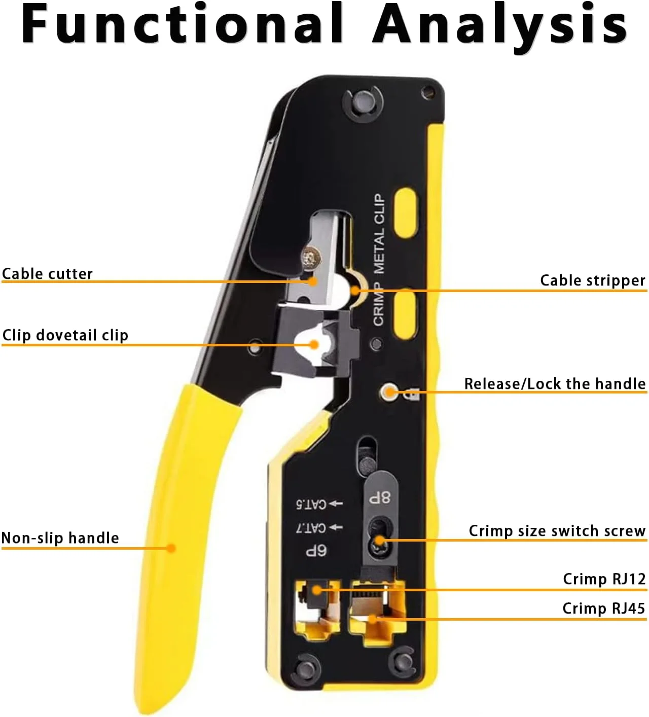 مجموعه ابزار پرس RJ45 Pass-Through - ابزار پرس، برش و لختکن کابل شبکه WEETOTUNG - سازگار با کانکتورهای Cat5/Cat5e/Cat6 مجموعه ابزار پرس RJ45 Pass-Through - ابزار پرس، برش و لختکن کابل شبکه WEETOTUNG - سازگار با کانکتورهای Cat5/Cat5e/Cat6