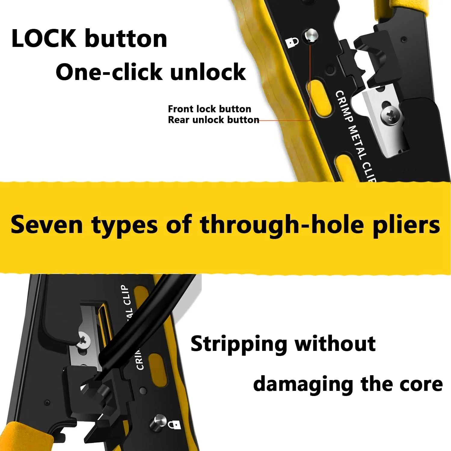 مجموعه ابزار پرس RJ45 Pass-Through - ابزار پرس، برش و لختکن کابل شبکه WEETOTUNG - سازگار با کانکتورهای Cat5/Cat5e/Cat6 مجموعه ابزار پرس RJ45 Pass-Through - ابزار پرس، برش و لختکن کابل شبکه WEETOTUNG - سازگار با کانکتورهای Cat5/Cat5e/Cat6