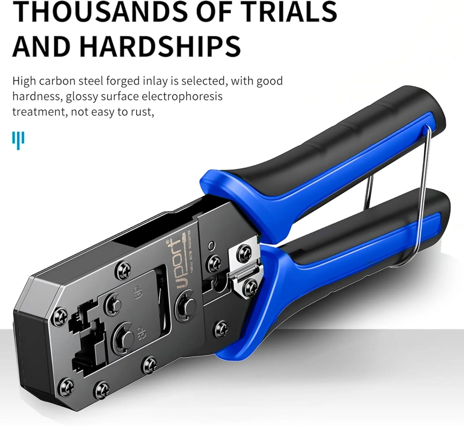 ابزار پرس شبکه ماژولار UPORT RJ45 RJ11 RJ12، ابزار برش و لخت کردن کابل شبکه / سیم لخت کن / سیم چین، برای 8P/6P/4P /CAT5/CAT5e/CAT6 همه در یک، مشکی و آبی ابزار پرس شبکه ماژولار UPORT RJ45 RJ11 RJ12، ابزار برش و لخت کردن کابل شبکه / سیم لخت کن / سیم چین، برای 8P/6P/4P /CAT5/CAT5e/CAT6 همه در یک، مشکی و آبی