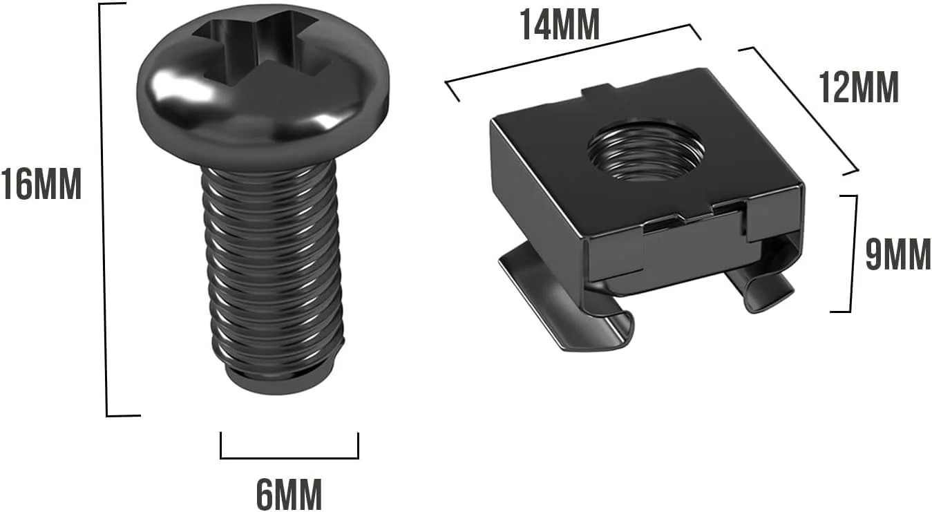 مجموعه 25 عددی پیچ و مهره قفسه M6×16mm مشکی – مهرههای قفسی، پیچها و واشرها برای سرور، سوئیچ، روتر، قفسه شبکه – سختافزار نصب قفسه سنگین – مشکی مجموعه 25 عددی پیچ و مهره قفسه M6×16mm مشکی – مهرههای قفسی، پیچها و واشرها برای سرور، سوئیچ، روتر، قفسه شبکه – سختافزار نصب قفسه سنگین – مشکی