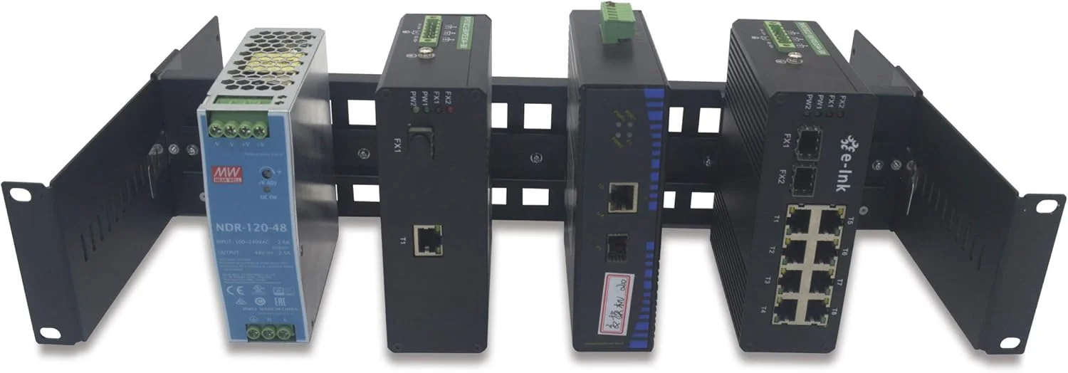 کیت براکت ریل DIN قابل تنظیم 2U 19 اینچی، آلیاژ آلومینیوم با استحکام بالا برای مبدل های رسانه، سوئیچ اترنت، سوئیچ PoE صنعتی و منابع تغذیه، مناسب برای رک ها و کابینت های سرور 19 اینچی کیت براکت ریل DIN قابل تنظیم 2U 19 اینچی، آلیاژ آلومینیوم با استحکام بالا برای مبدل های رسانه، سوئیچ اترنت، سوئیچ PoE صنعتی و منابع تغذیه، مناسب برای رک ها و کابینت های سرور 19 اینچی