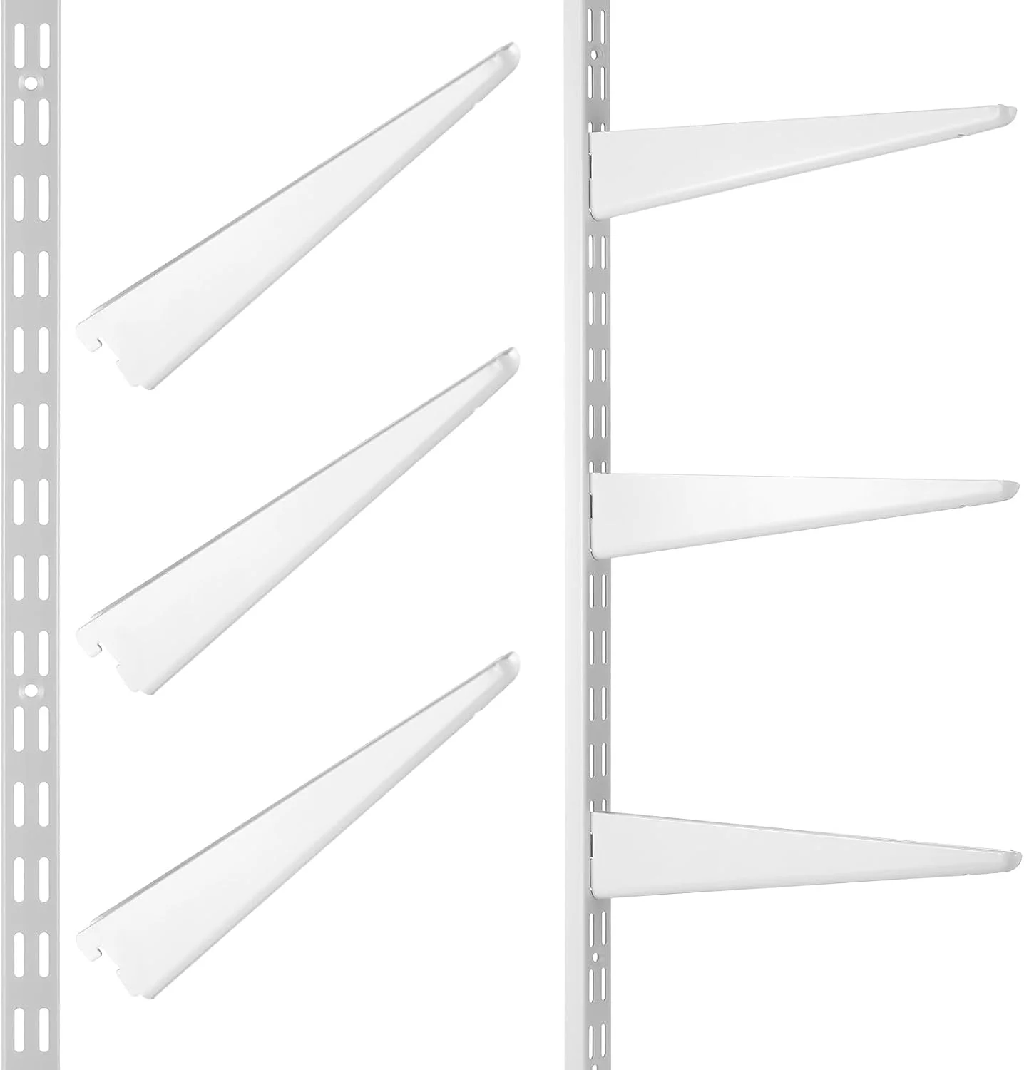 سیستم قفسه بندی دیواری دو ریل کولینگ میل، 63.5 سانتی متر، به همراه 6 عدد براکت قفسه قابل تنظیم 29.2 سانتی متری، سیستم پشتیبانی فلزی قفسه سنگین برای آشپزخانه، کمد، خانه، داخل خانه (سفید)