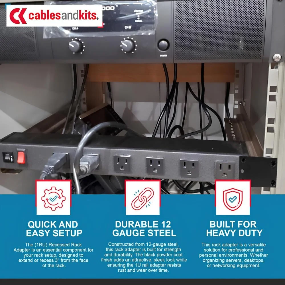 آداپتور رک 1RU (1 واحد رک) CablesAndKits، تبدیل رک 23 اینچ به فاصله 19 اینچ، برای کامپیوترها، سرورها یا تجهیزات شبکه