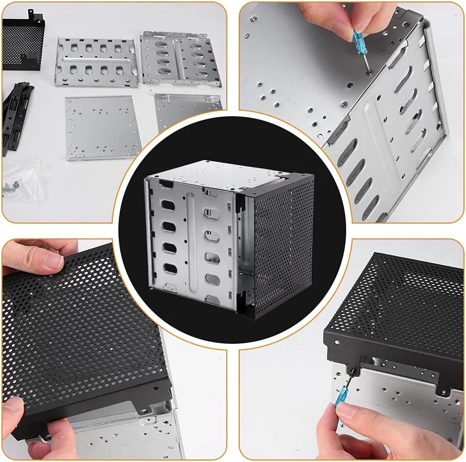 محفظه هارد دیسک CALIDAKA، صفحه فولادی گالوانیزه + قفس پلاستیکی ABS سینی هارد دیسک با فضای فن، براکت آداپتور برای کامپیوتر SATA 5.25 اینچی به 5X 3.5