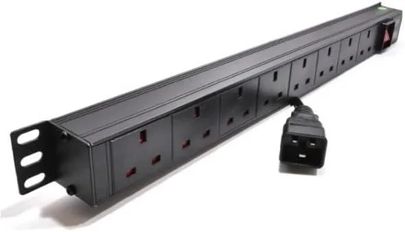 واحد توزیع برق 8 راهه با پریزهای جهانی و دوشاخه بریتانیایی، طراحی مقاوم برای نصب در رک