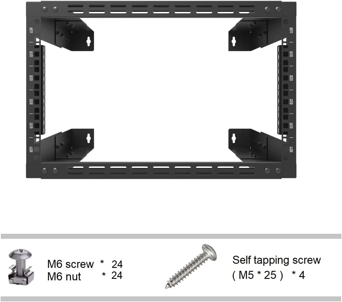 رک دیواری 6 یونیت JINGCHENGMEI - رک سرور 19 اینچی با تهویه، براکت فریم باز برای تجهیزات AV، IT و شبکه، عمق قابل تنظیم 13 تا 18 اینچ، مشکی (6UVented)