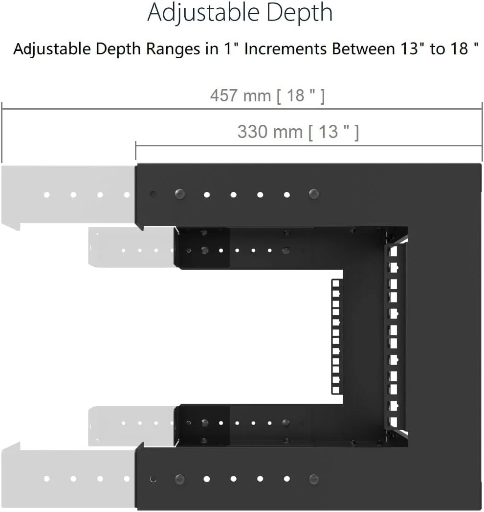 رک دیواری 6 یونیت JINGCHENGMEI - رک سرور 19 اینچی با تهویه، براکت فریم باز برای تجهیزات AV، IT و شبکه، عمق قابل تنظیم 13 تا 18 اینچ، مشکی (6UVented)