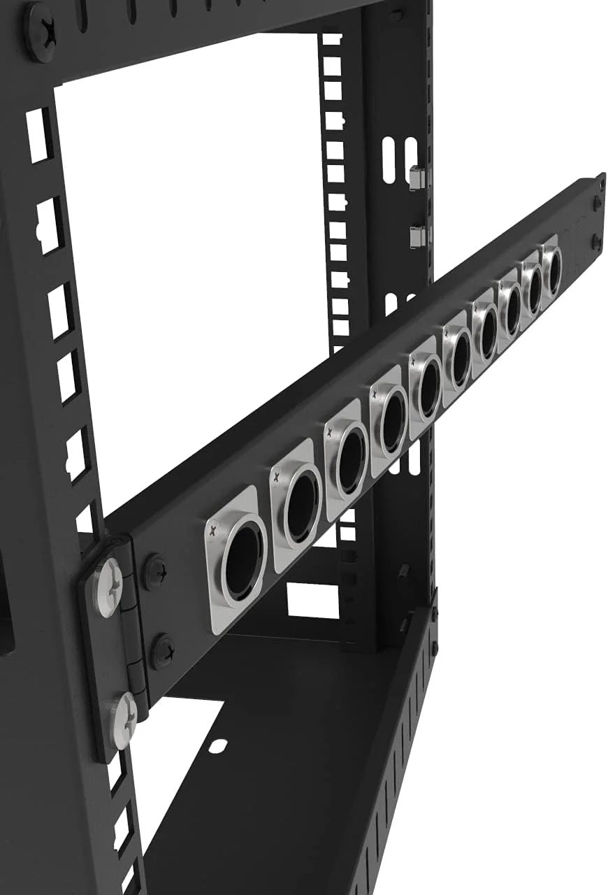 پنل پچ 12 پورت Jingchengmei - نصب رک 1U 19 اینچی با کانکتورهای نوع D - صوتی با طرفین لولایی (H1U12D، مشکی)