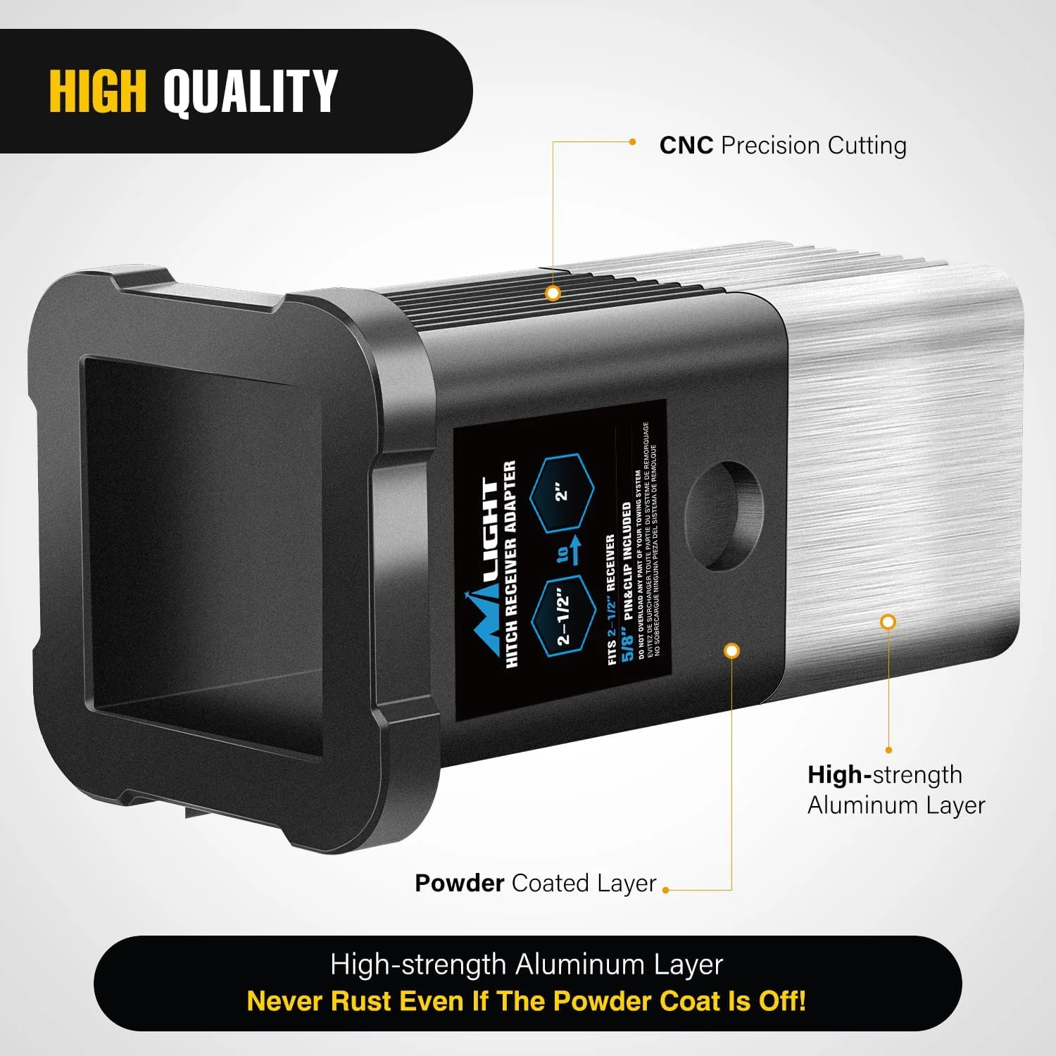 تبدیل کننده کاهنده آداپتور گیرنده یدک کش نی لایت 2-1/2 به 2 اینچ، آستین تبدیل کننده گیرنده لوازم جانبی بکسل برای سطل تراکتور، کامیون RV، باربری دوچرخه