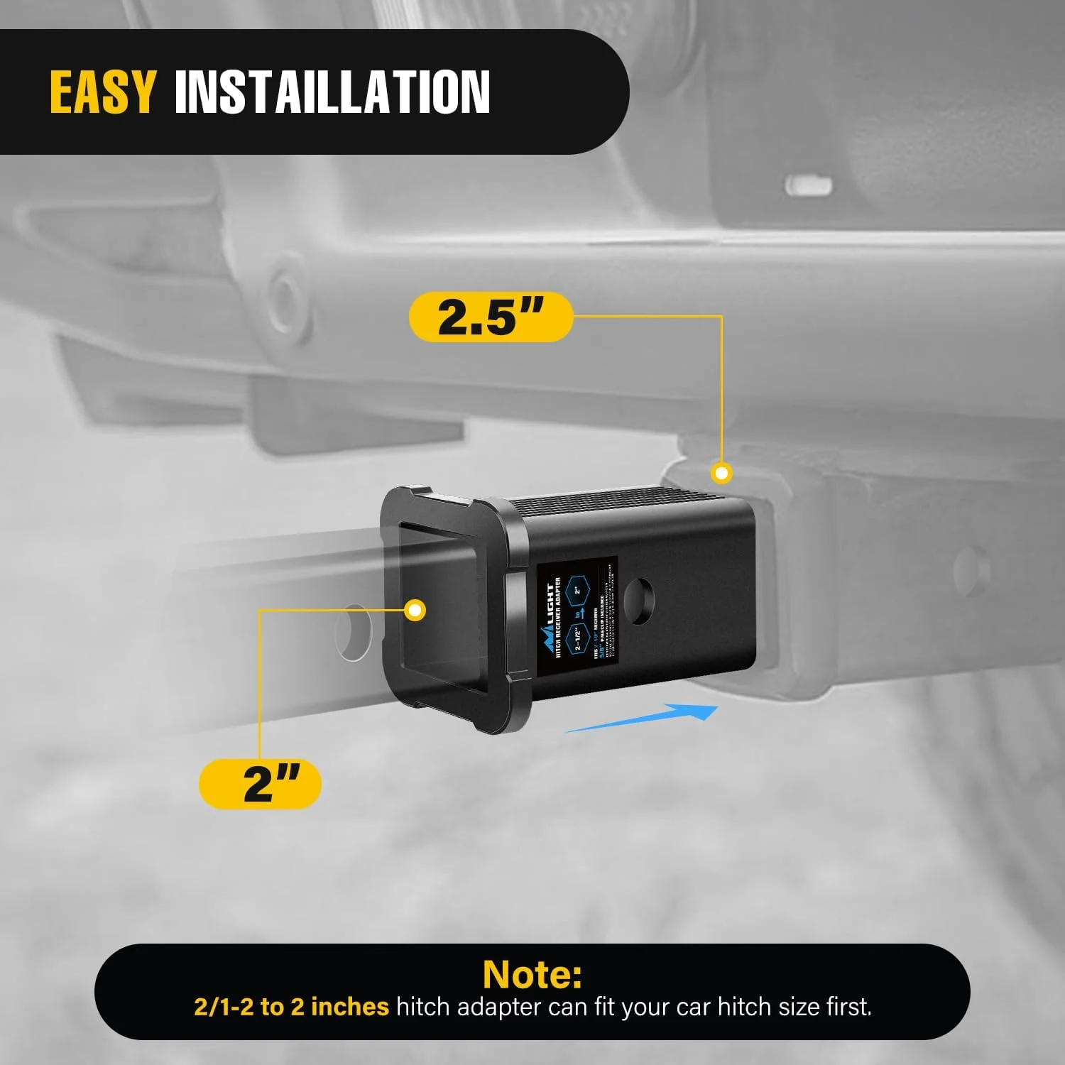 تبدیل کننده کاهنده آداپتور گیرنده یدک کش نی لایت 2-1/2 به 2 اینچ، آستین تبدیل کننده گیرنده لوازم جانبی بکسل برای سطل تراکتور، کامیون RV، باربری دوچرخه