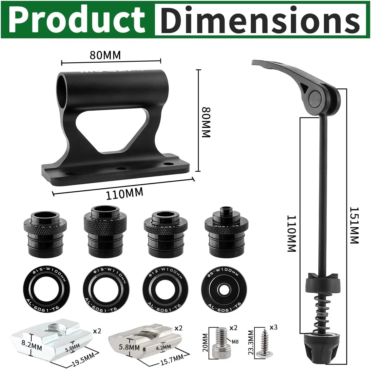 نگهدارنده چنگال دوچرخه MUQZI، بلوک قفسه چنگال دوچرخه با محور ضامن دار ارتقا یافته به همراه 4 آداپتور برای حمل و نقل و نگهداری در خودرو، کامیون، ون و شاسی بلند، مشکی