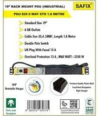 پاور استریپ 6 پورت HiEYES با نصب رک 1U، دوشاخه UK 13A، مناسب رک شبکه، کابل افزایش طول 2 متری، پریز استاندارد با کلید روشن/خاموش، بدنه آلومینیومی (6 خروجی)