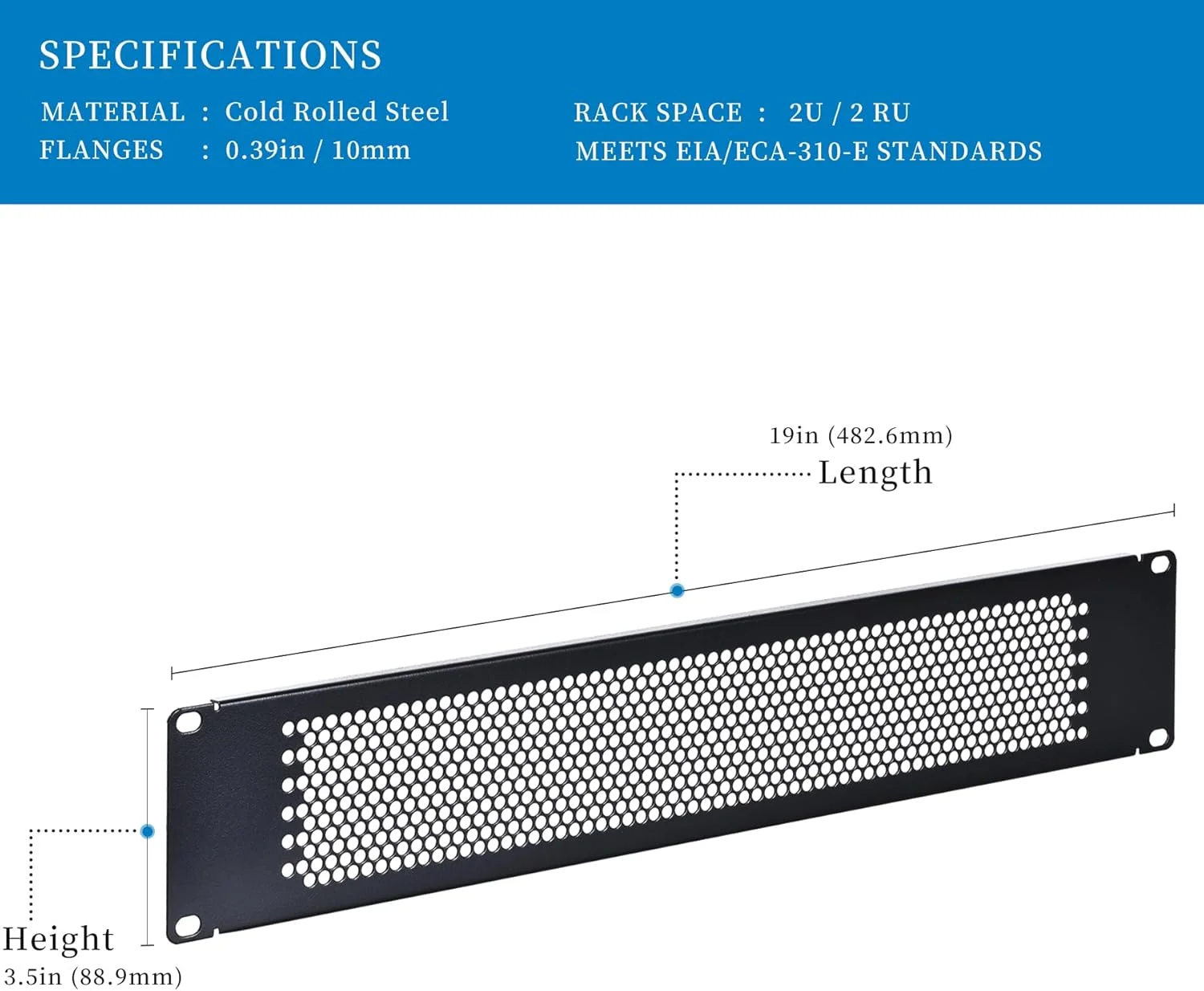 پنل فاصله گذار قفسه ۲U رک‌پث با تهویه (بسته ۱۰ عددی) برای محفظه رک سرور ۱۹ اینچی یا کابینت شبکه