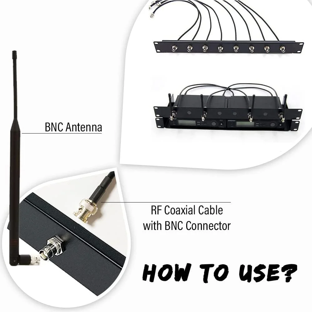 پنل رک با 8 آداپتور Bulkhead برای آنتن های BNC با گیرنده های بی سیم نصب شده بر روی رک تجهیزات صوتی استاندارد 19 اینچی (483 میلی متر)