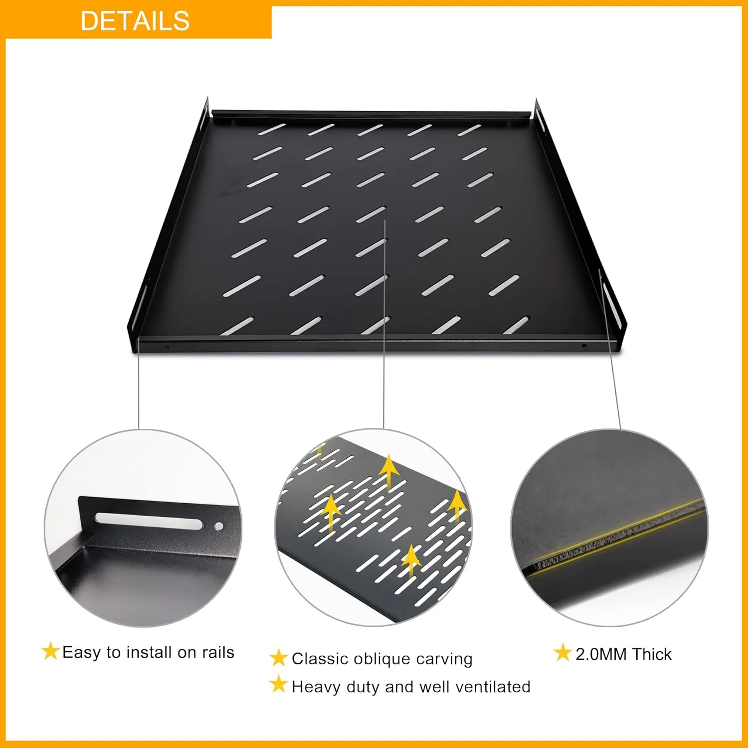 سینی قفسه رک سرور RIVECO، تکیه گاه تهویه دار برای رک و کابینت تجهیزات شبکه 19 اینچی، مشکی