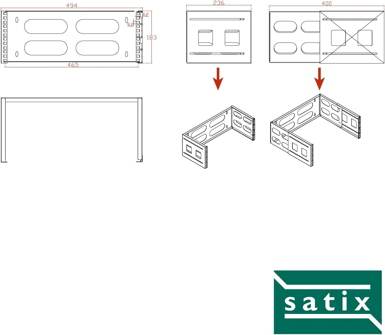 رک دیواری 19 اینچی Satix با عمق قابل تنظیم 4 یونیت
