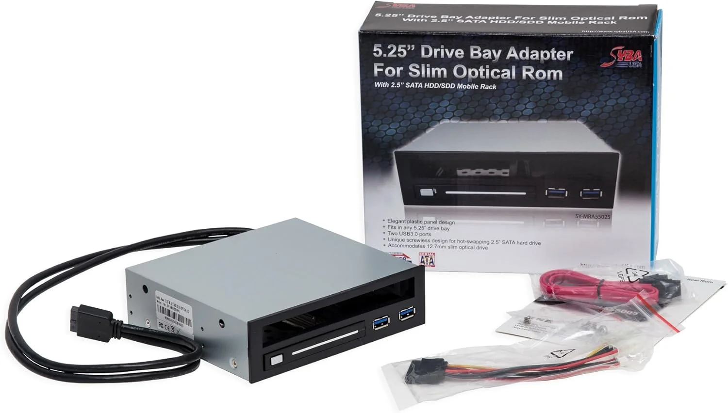 آداپتور سایبا 5.25 اینچی برای درایو نوری باریک، رک بدون سینی 2.5 اینچی برای هارد دیسک HDD SSD، هاب USB - SY-MRA55005