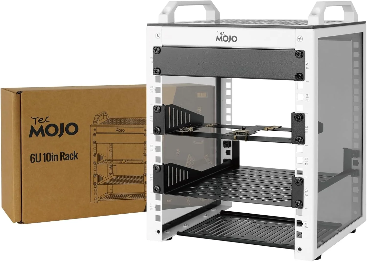 رک مینی رومیزی 10 اینچی Tecmojo، عمق 200 میلی‌متری 6U با قفسه SBC، برد آداپتور Micro HDMI به HDMI، پنل خالی، برای تجهیزات AV، NAS و سرور 10 اینچی