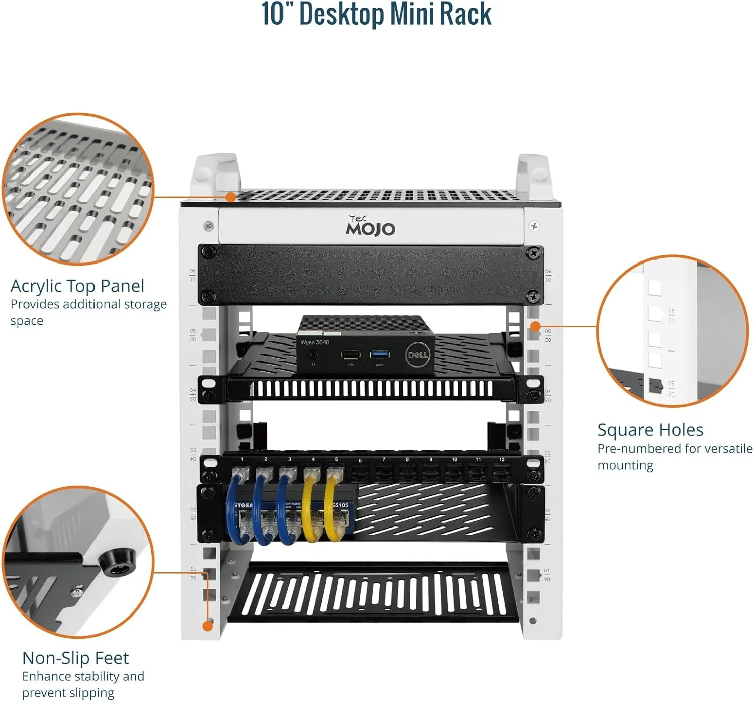 رک مینی رومیزی 10 اینچی Tecmojo، عمق 200 میلی‌متری 6U با قفسه SBC، برد آداپتور Micro HDMI به HDMI، پنل خالی، برای تجهیزات AV، NAS و سرور 10 اینچی