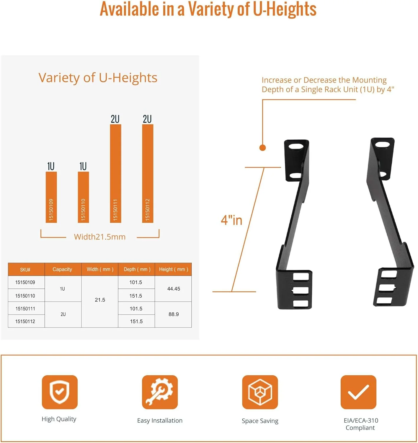 افزایش دهنده عمق رک سرور Tecmojo - 1U - عمق 4 اینچ - آداپتور رک فرورفته - کیت آداپتور نصب رک - افزایش دهنده رک شبکه