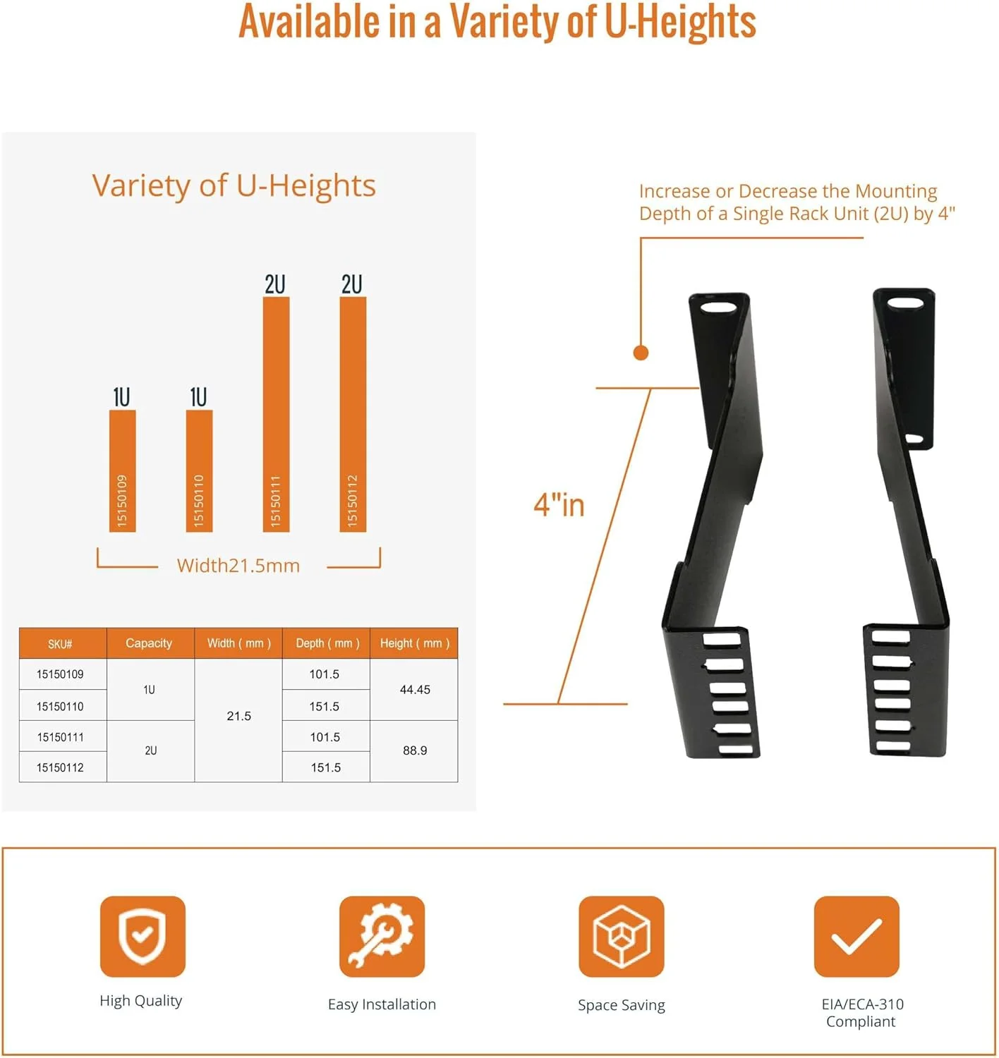افزایش دهنده عمق رک سرور Tecmojo - 2U - عمق 4 اینچ - آداپتور رک فرورفته - کیت آداپتور نصب رک - افزایش دهنده رک شبکه