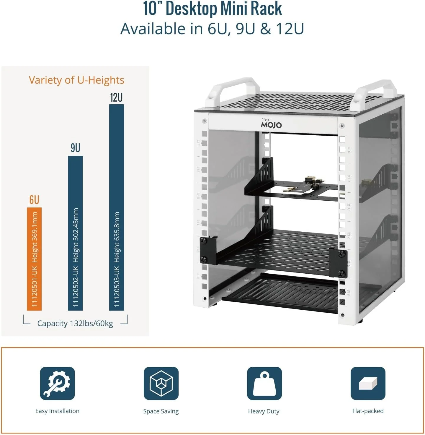 رک مینی رومیزی 10 اینچی Tecmojo، عمق 200 میلی‌متری 6U با قفسه SBC، برد آداپتور Micro HDMI به HDMI، پنل خالی، برای تجهیزات AV، NAS و سرور 10 اینچی