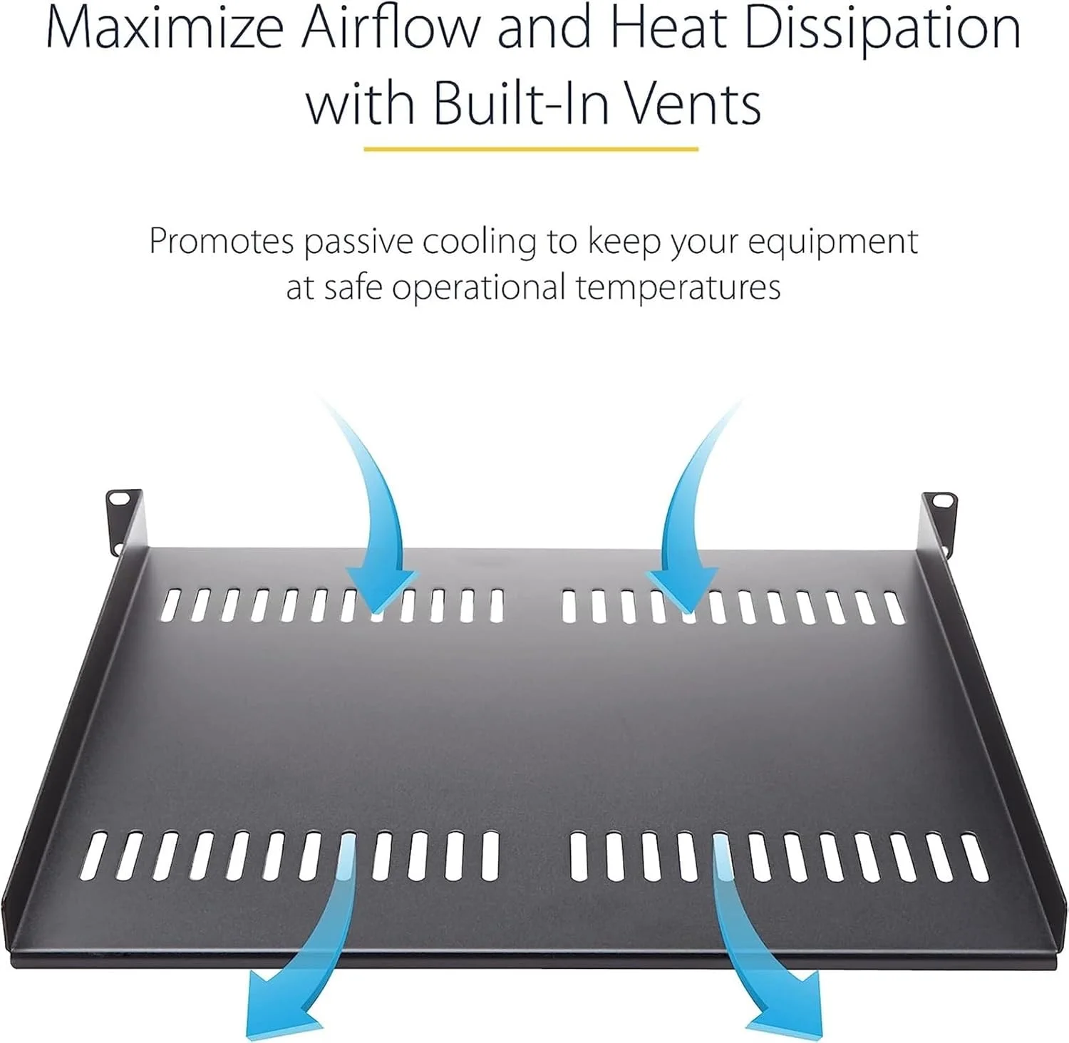 قفسه رک سرور 1U فروشگاه سفید - سینی طره ای نصب رک جهانی تهویه دار برای رک و کابینت تجهیزات شبکه 19 اینچی - فولاد سنگین - ظرفیت وزن 23 کیلوگرم - عمق 10 اینچ، مشکی