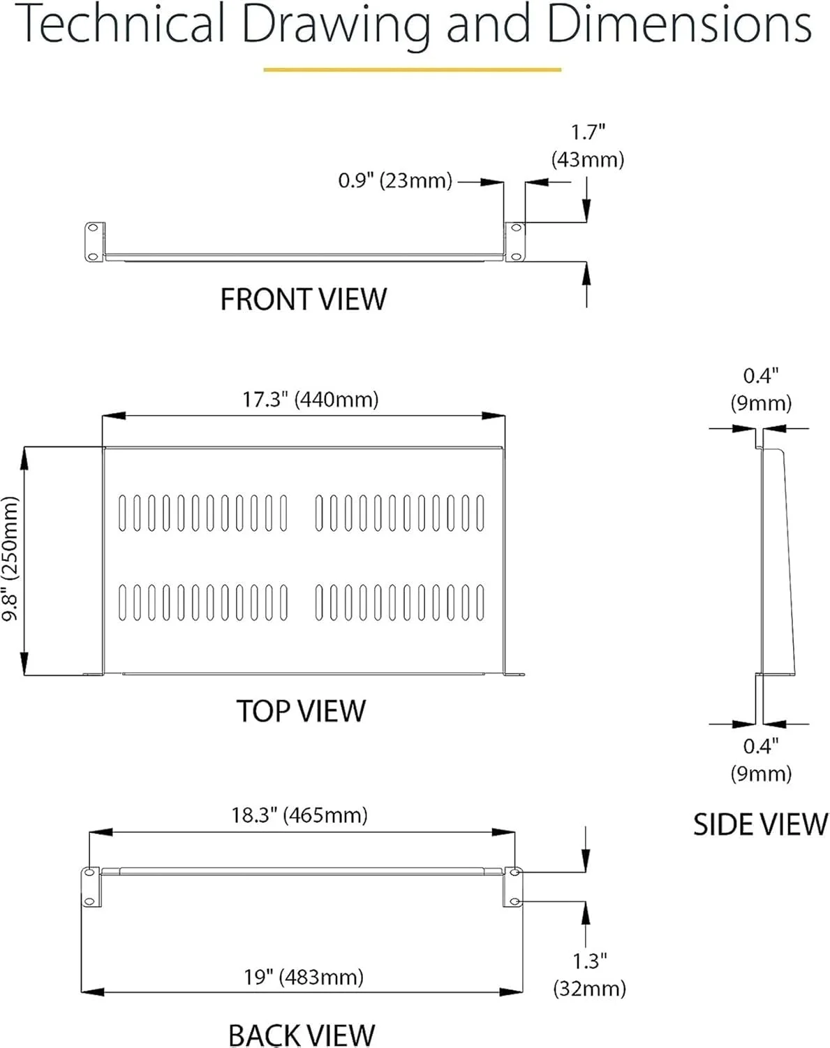 قفسه رک سرور 1U فروشگاه سفید - سینی طره ای نصب رک جهانی تهویه دار برای رک و کابینت تجهیزات شبکه 19 اینچی - فولاد سنگین - ظرفیت وزن 23 کیلوگرم - عمق 10 اینچ، مشکی