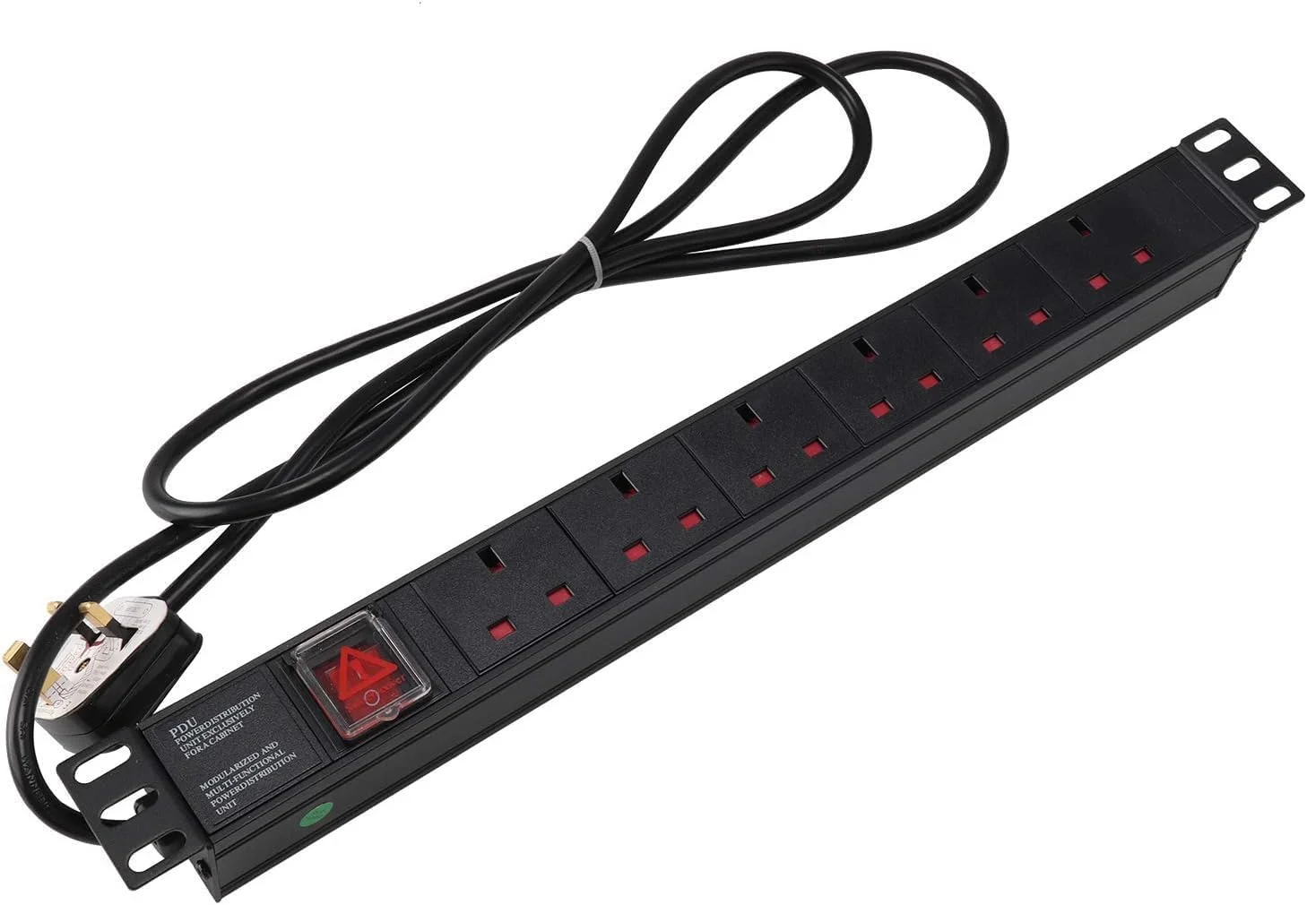 واحد توزیع برق ۶ راهه XForm PDU - نصب شده در رک 1U، واحد ۶ تایی بریتانیایی ۱۳ آمپر، چند شاخه، نوار برق PDU، رک کابینت شبکه، پریز مشکی رنگ استاندارد، توزیع برق آلومینیومی (۶ پریز)