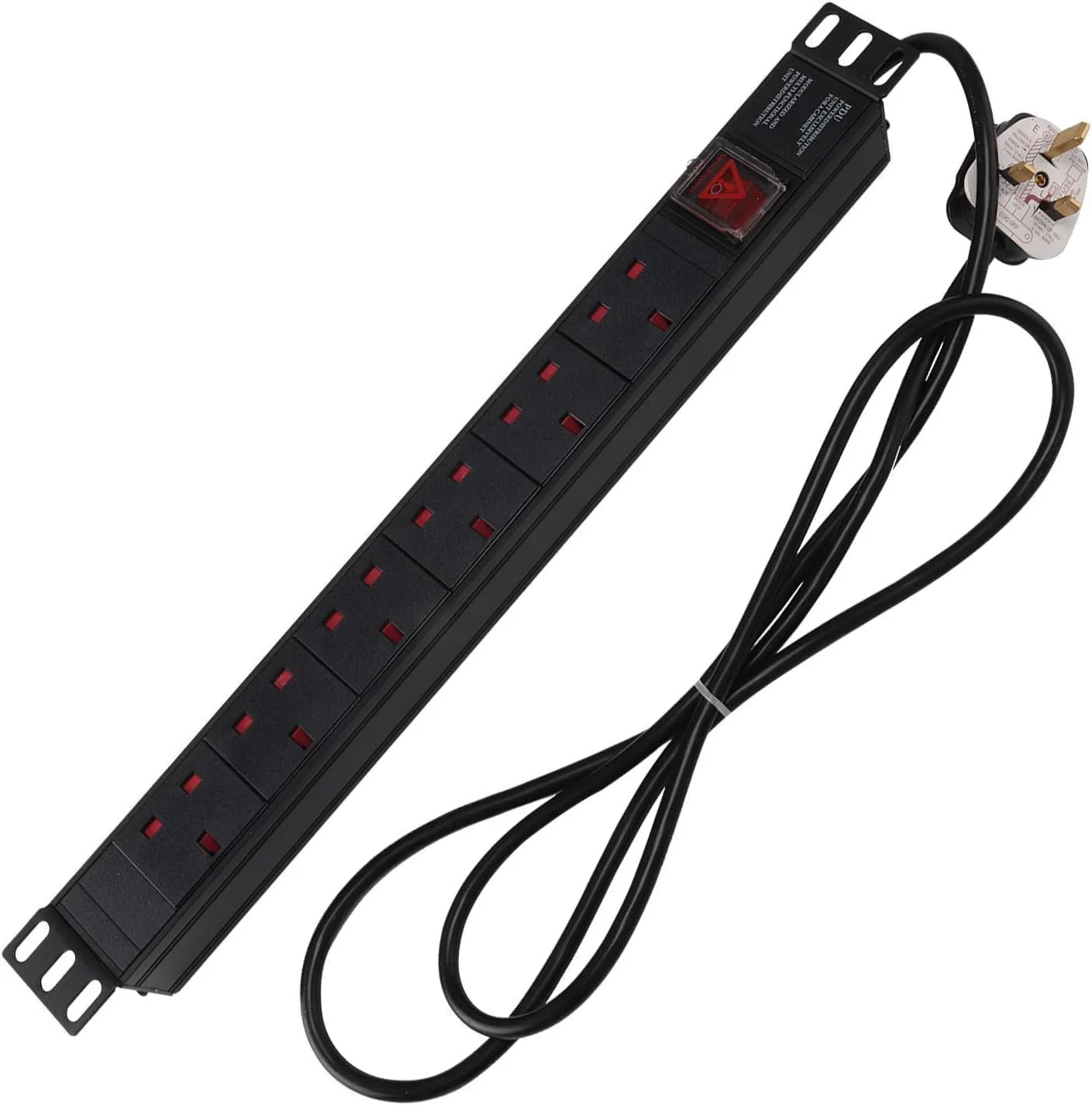 واحد توزیع برق ۶ راهه XForm PDU - نصب شده در رک 1U، واحد ۶ تایی بریتانیایی ۱۳ آمپر، چند شاخه، نوار برق PDU، رک کابینت شبکه، پریز مشکی رنگ استاندارد، توزیع برق آلومینیومی (۶ پریز)