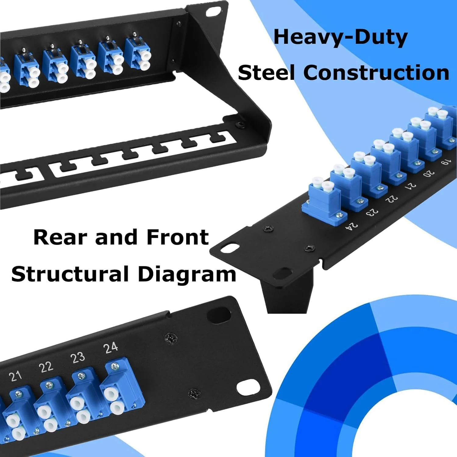 پچ پنل فیبر نوری 1U با 48 آداپتور LC OS2 سینگل مود، اتصالات سینگل مود برای رک های استاندارد 19 اینچی، 1 عدد