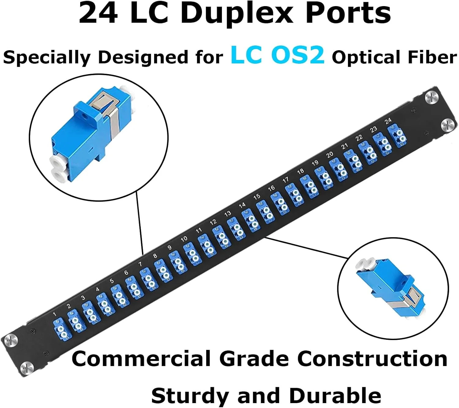 پچ پنل فیبر نوری 1U با 48 آداپتور LC OS2 سینگل مود، اتصالات سینگل مود برای رک های استاندارد 19 اینچی، 1 عدد