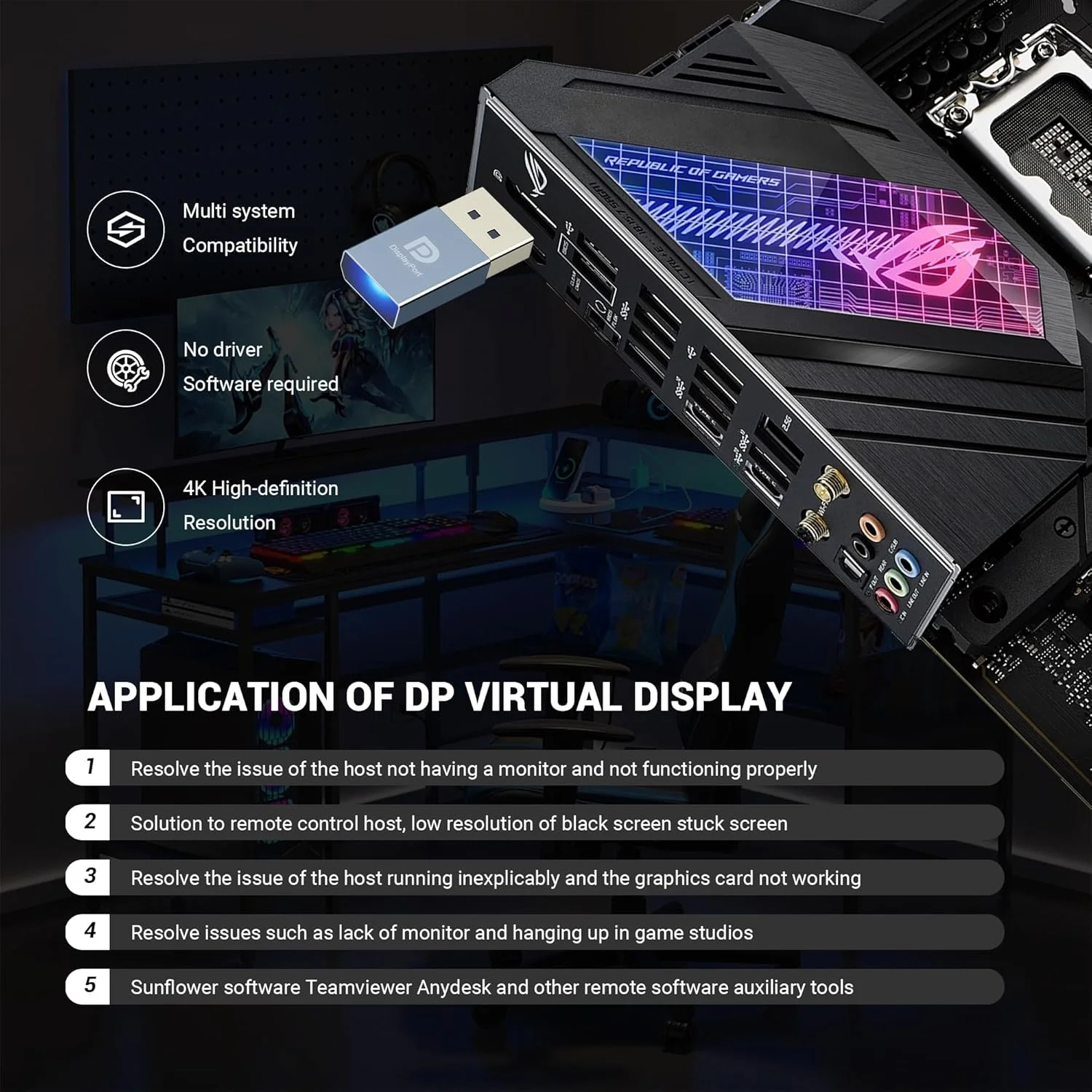 شبیه‌ساز Displayport EDID، آداپتور نمایشگر مجازی، آداپتور شبح بدون سر DP با پشتیبانی از رزولوشن 4K تا 3840x2160 @60HZ, 1080P (شبیه‌ساز نمایشگر شبح بدون سر، بسته 2 عددی، خاکستری)