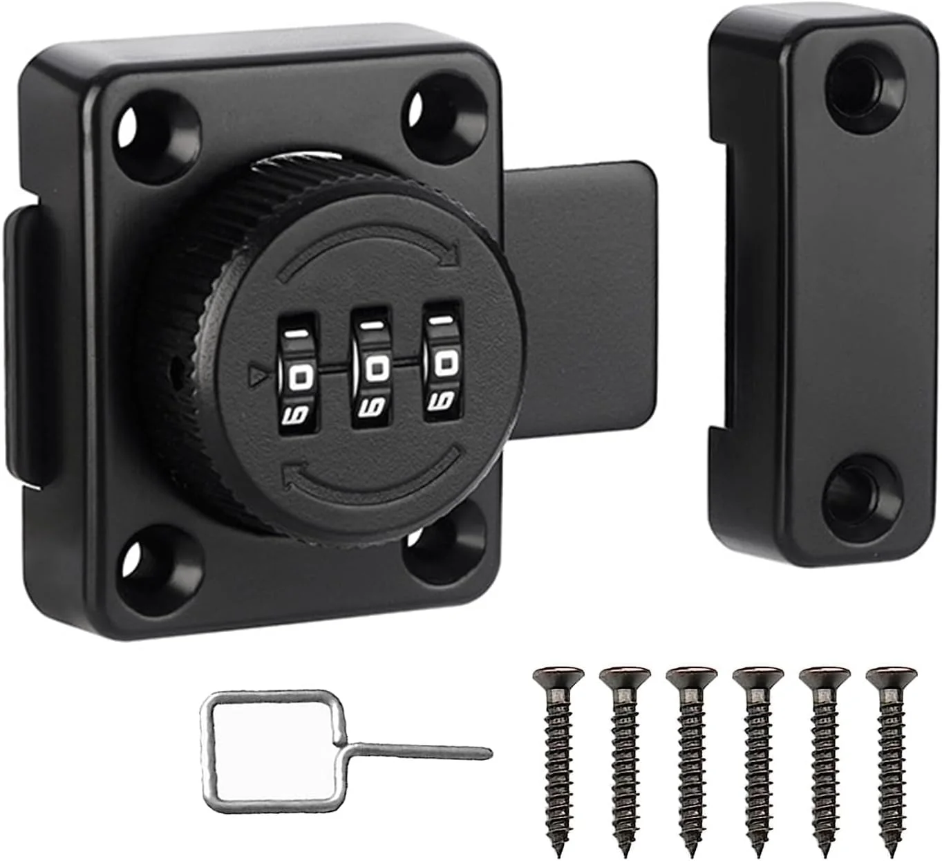 قفل کابینت با رمز عبور، قفل فلزی کمد، نصب روکار برای درب یا کشوی یک طرفه کوچک به همراه پیچ های همرنگ، کاربرد گسترده برای آشپزخانه، کمد، سوله، اداره