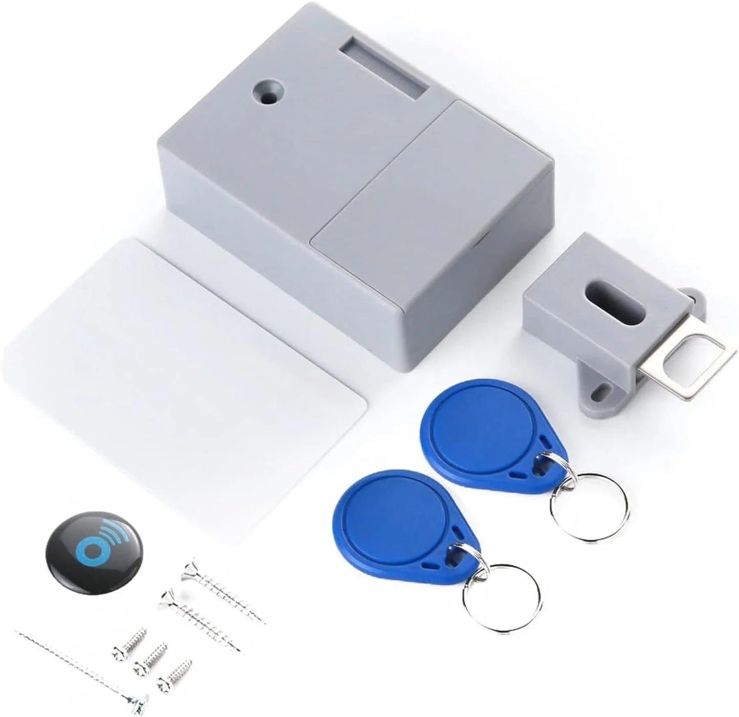 قفل الکترونیکی کابینت، کیت قفل مخفی DIY برای کشو و کمد چوبی (خاکستری)، ورود با کارت/تگ RFID، همراه با 3 عدد کارت/تگ IC