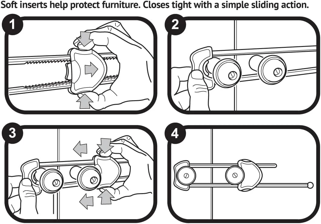 قفل کشویی کابینت کلیپاسیف - مدل Premium + - قفل درب کشویی کابینت ضد کودک، قفل کابینت قابل تنظیم U شکل برای کشوها و کمد با دستگیره گرد - سفید