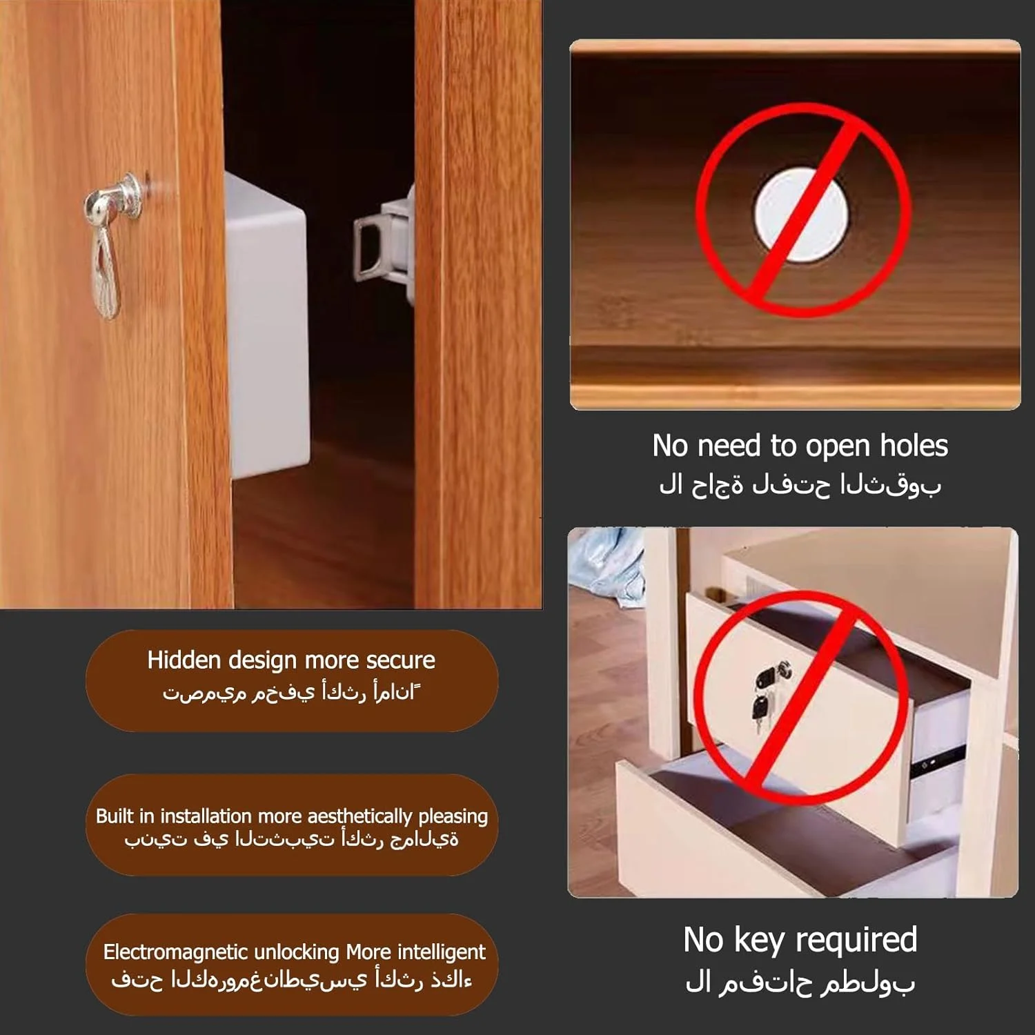 قفل الکترونیکی کابینت، کیت قفل مخفی DIY برای کشو و کمد چوبی (خاکستری)، ورود با کارت/تگ RFID، همراه با 3 عدد کارت/تگ IC