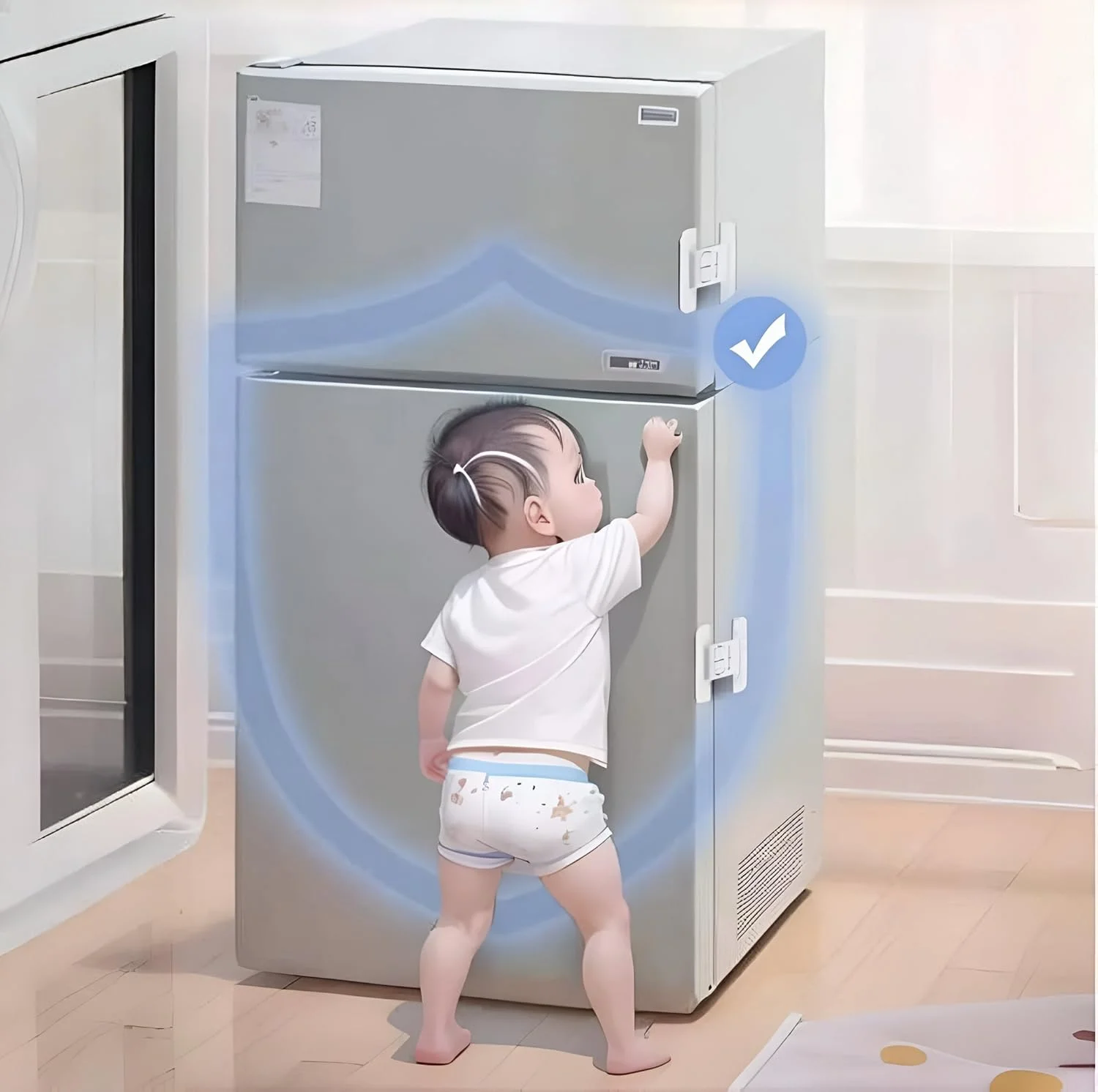 قفل یخچال کودک، 2 عدد قفل کابینت کودک چند منظوره، قفل درب کودک بدون نیاز به سوراخ کاری، قفل کابینت با چسب برای یخچال، فر، کمد، کشو، سفید