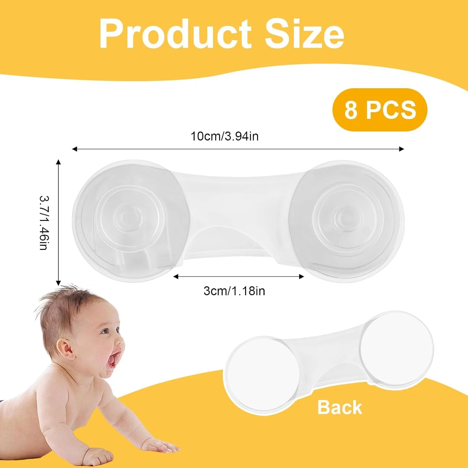 قفل درب کابینت JINXXTTA بسته 10 عددی برای ایمنی کودک، قفل کابینت کودک با چسب برای کشو، کمد، یخچال، قفسه، قفل ایمنی کودک برای محافظت از کودکان (شفاف)