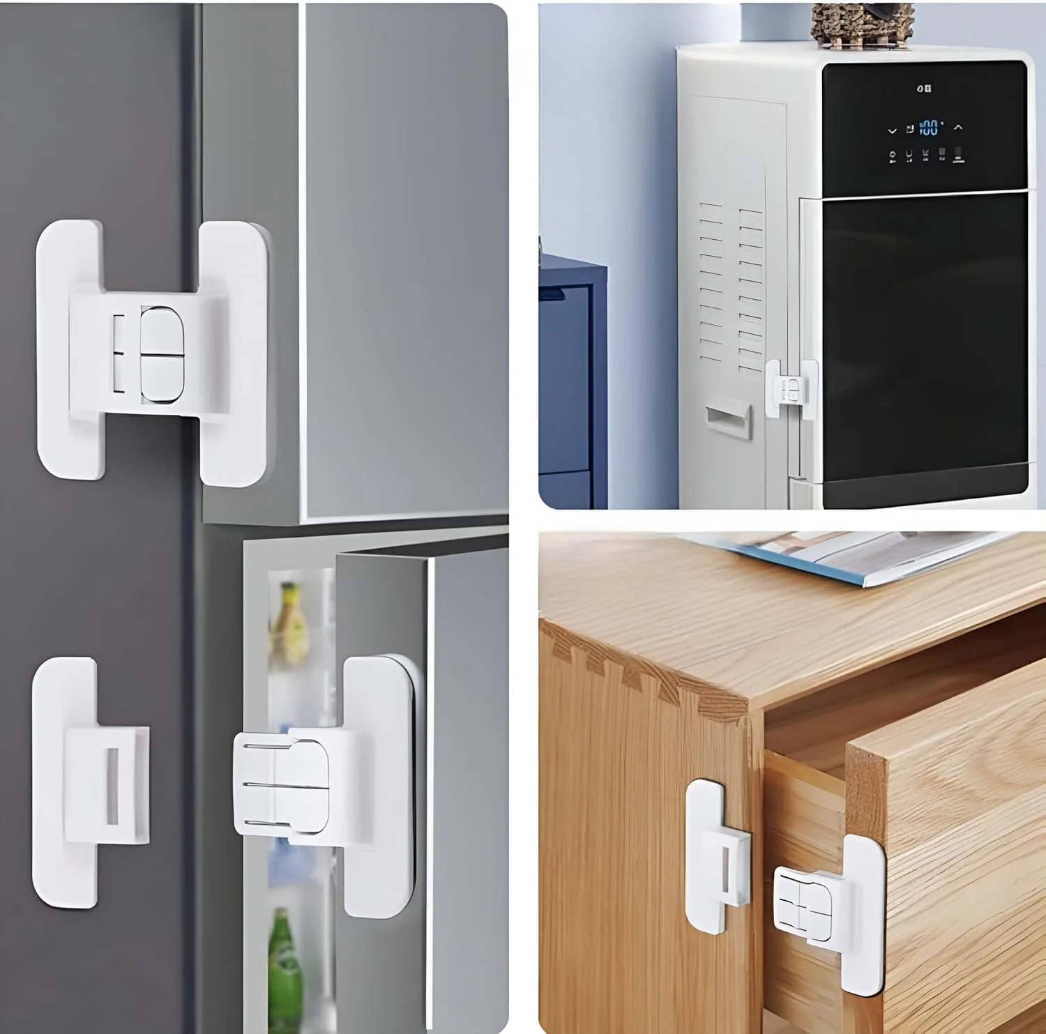قفل یخچال کودک، 2 عدد قفل کابینت کودک چند منظوره، قفل درب کودک بدون نیاز به سوراخ کاری، قفل کابینت با چسب برای یخچال، فر، کمد، کشو، سفید