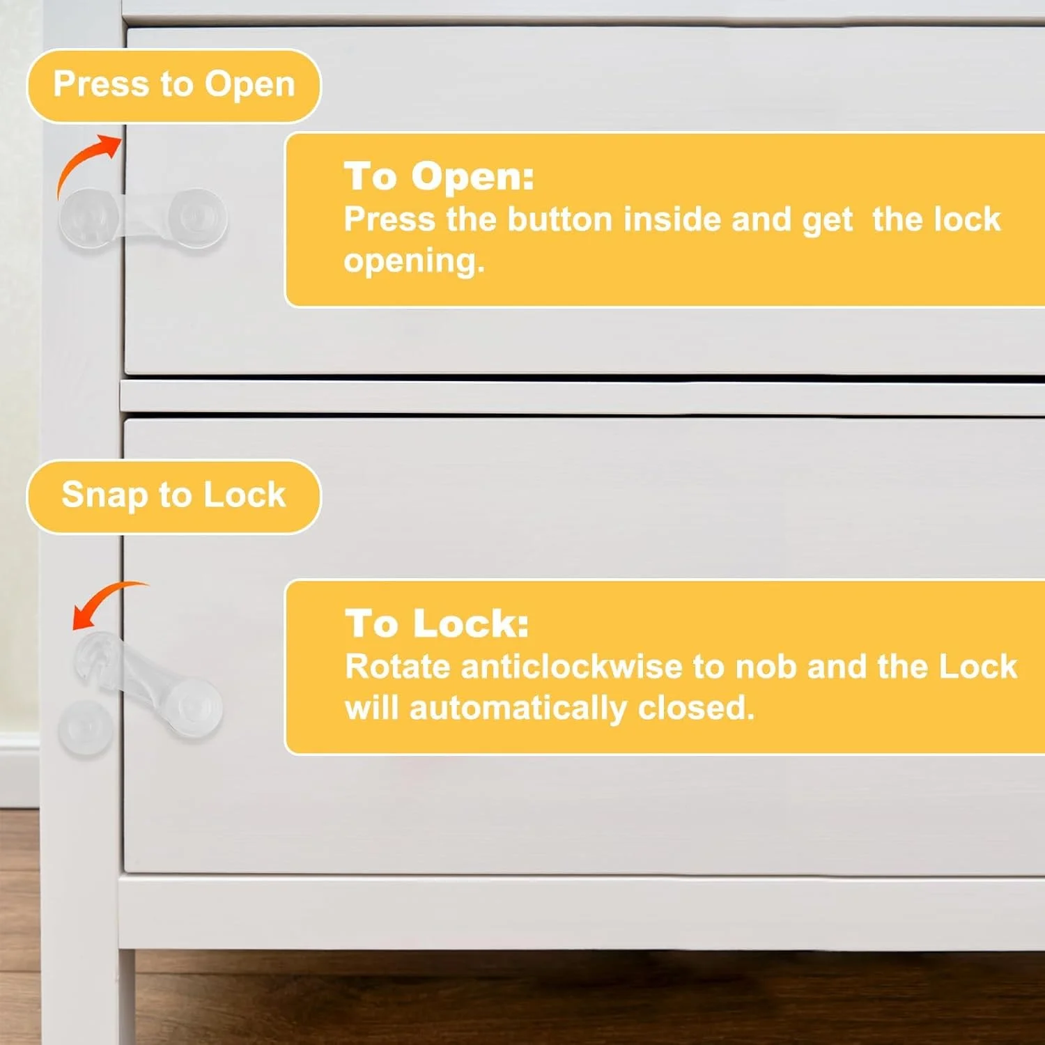 قفل درب کابینت JINXXTTA بسته 10 عددی برای ایمنی کودک، قفل کابینت کودک با چسب برای کشو، کمد، یخچال، قفسه، قفل ایمنی کودک برای محافظت از کودکان (شفاف)